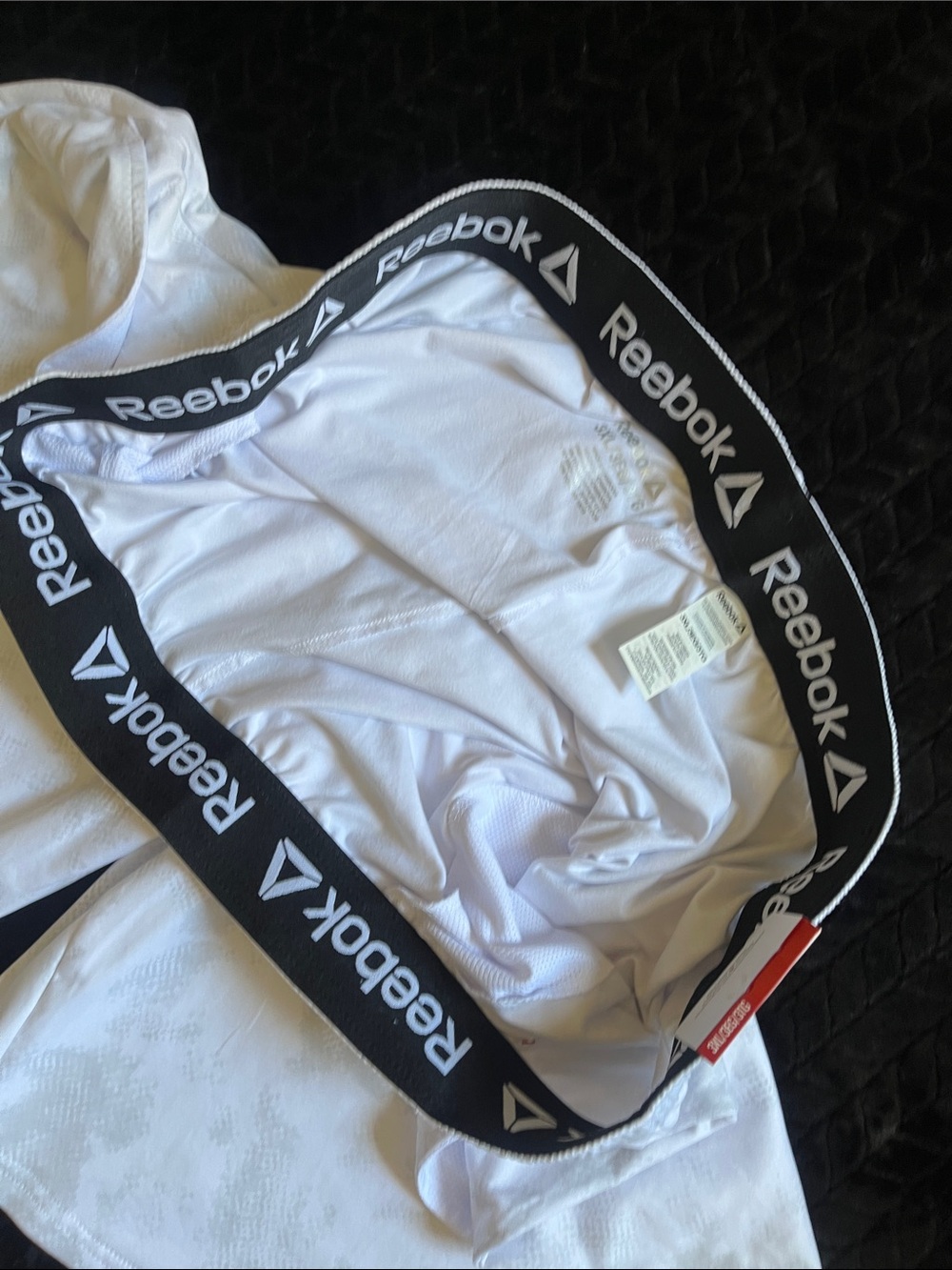 Reebok White Athletic Shorts with Light Gray Camo and Black Drawcord - Picture 8 of 8